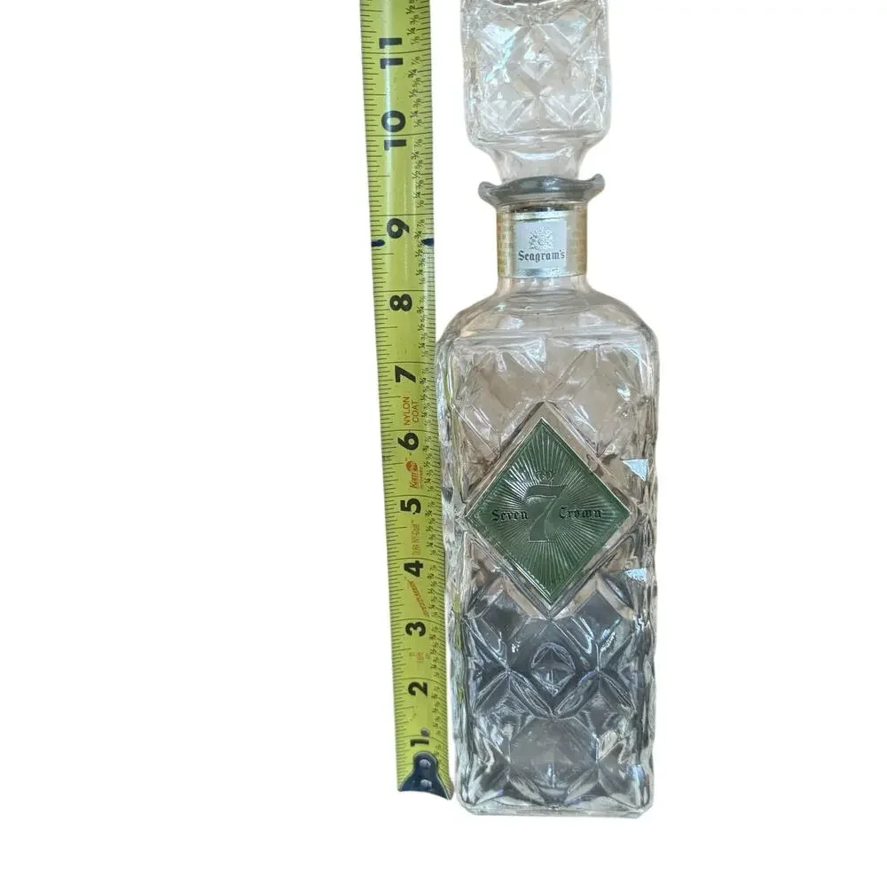 1960s MCM Seagram’s 7 Crown Whiskey Decanter Diamond Pattern Glass w/ Stopper